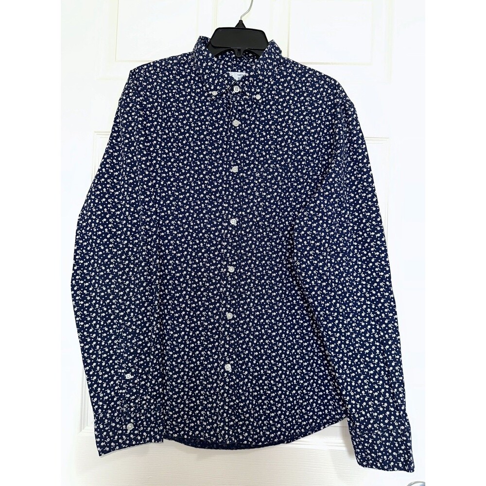 Old Navy Mens Slim Fit Everyday Shirt Navy Blue White Floral Built-In Flex Large
